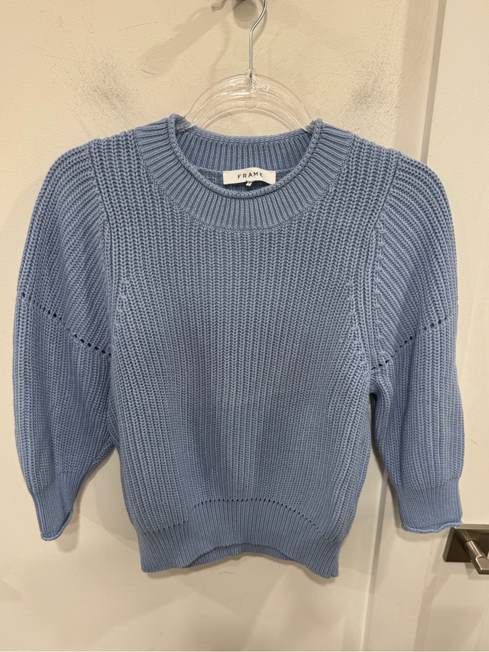 Frame Denim Light Blue Ribbed Crewneck Sweater